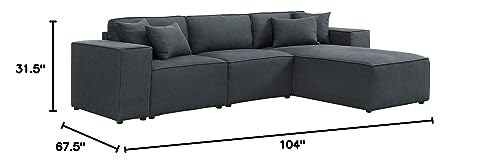 Lilola Home Harvey Sofa with Reversible Chaise in Dark Gray Linen
